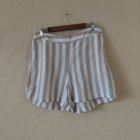 A New Day Large Beige Striped Linen Blend Pull-On Shorts Sz Large - Picture 1 of 9
